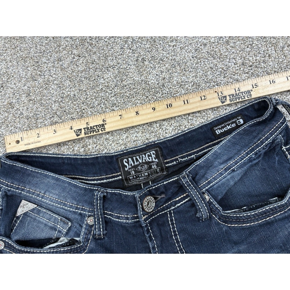 SALVAGE MAYHEM BUCKLE ‎ SLVG Regular Boot Cut Denim Blue Jeans 33L #0415 - Picture 7 of 13